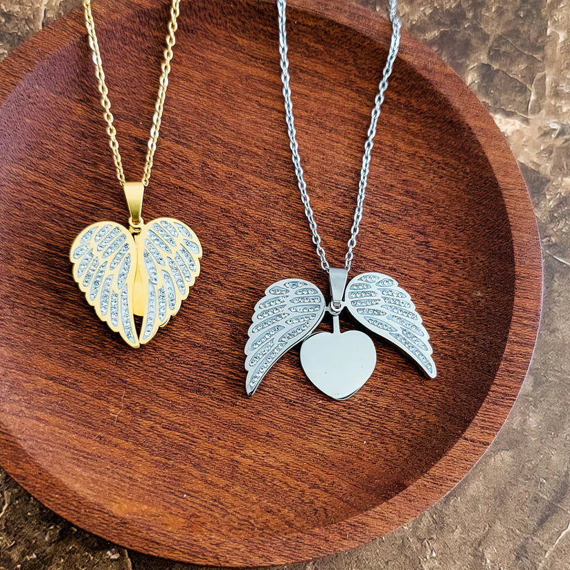 Angel Wings Hidden Heart Message Necklace
